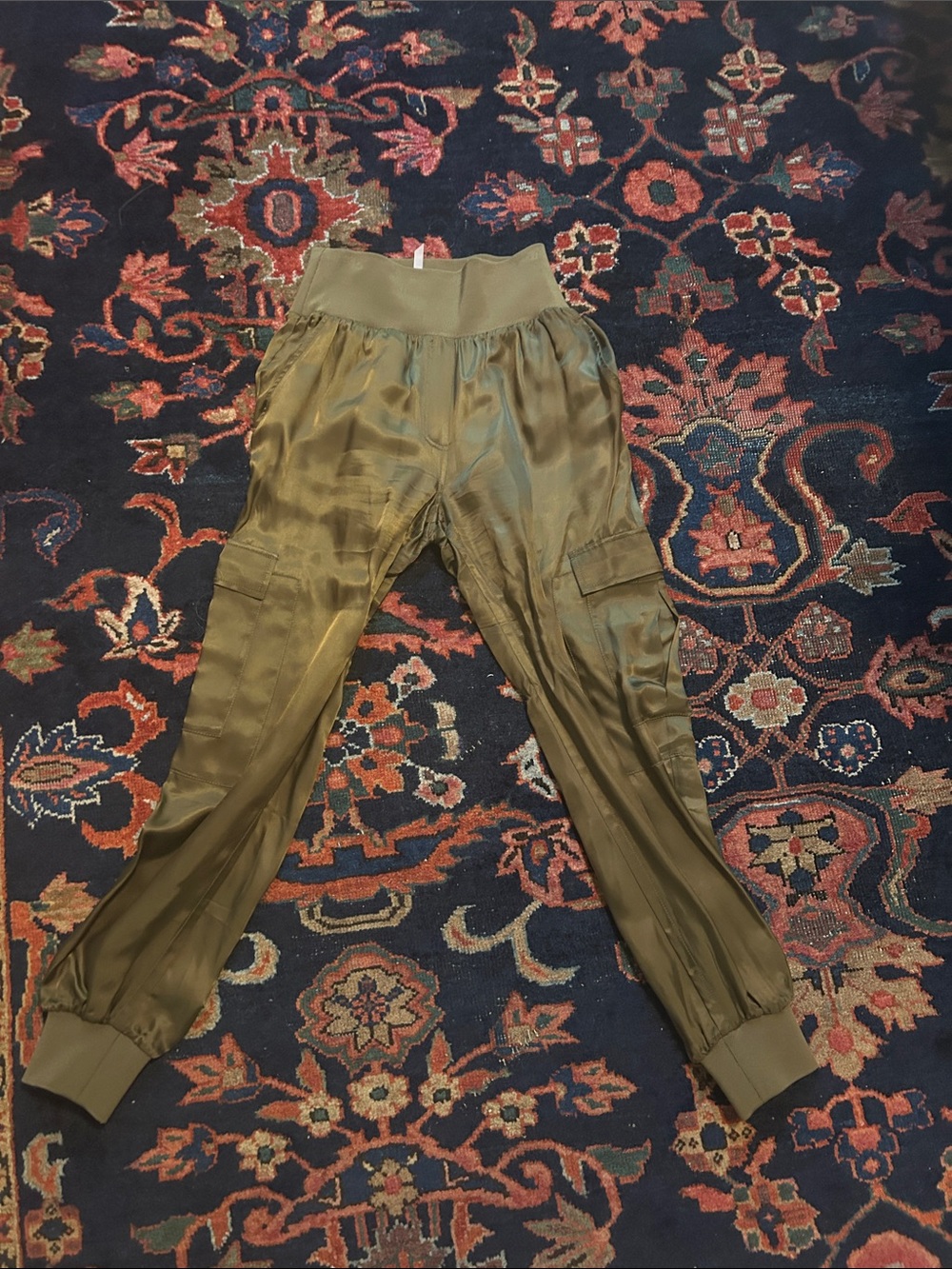 cinq a sept Olive Green Satin Cargo Joggers